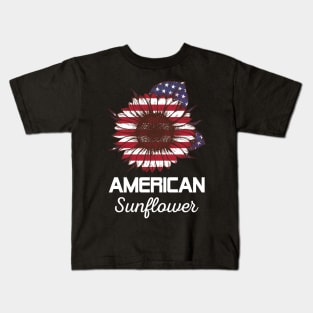 American Sunflower America Flag 4th July Kids T-Shirt